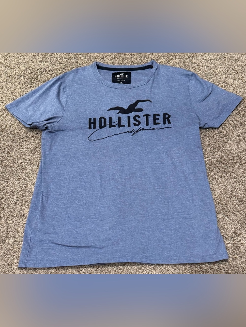 Hollister Men's Heather Blue Logo Crew Tee